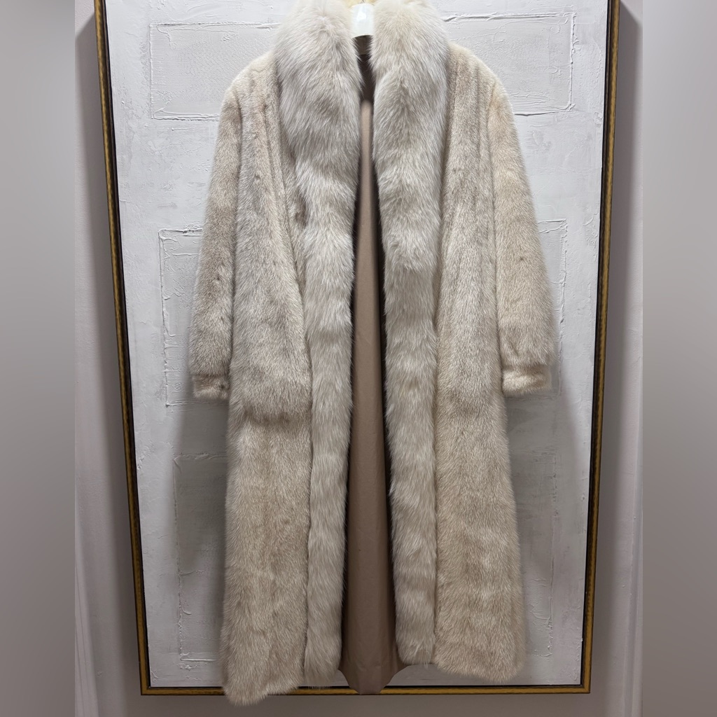 Vintage Ivory Mink Fur Coat Fox Collar Full Length Old Money Glam Hayward Ma